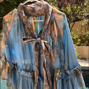 Yvonne S floral coverup/top with gold stitching